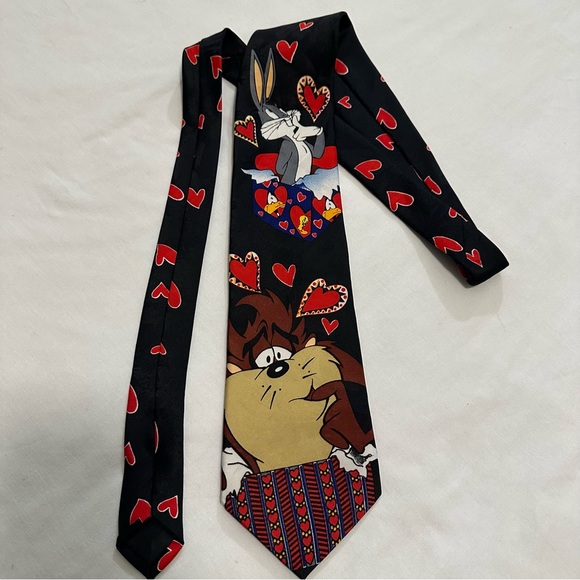 Looney Tunes Mania TAZ 1995 Vintage Necktie Tasmanian Devil Valentines Day Bugs - Picture 4 of 10